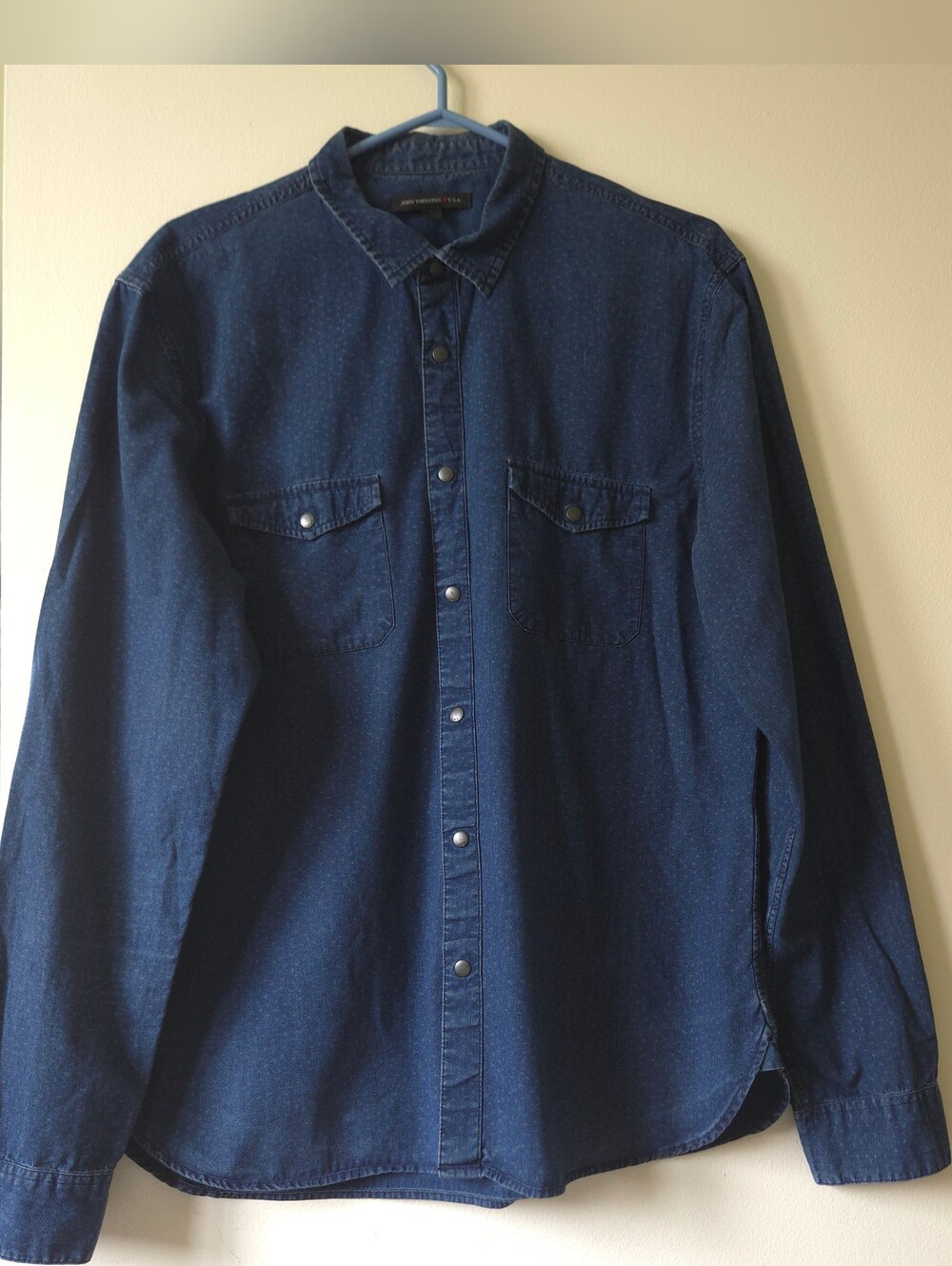 John Varvatos U.S.A. Men’s Dotted Denim Pearl Snap Western Shirt Size L